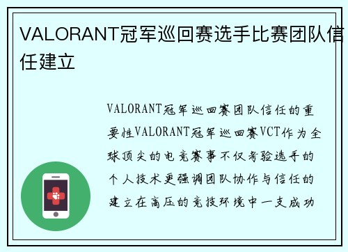 VALORANT冠军巡回赛选手比赛团队信任建立