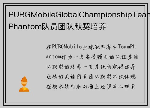PUBGMobileGlobalChampionshipTeamPhantom队员团队默契培养